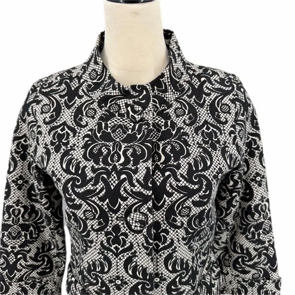 Talbots NEW Petite Black White Cotton Damask Blazer Professional Work Jacket